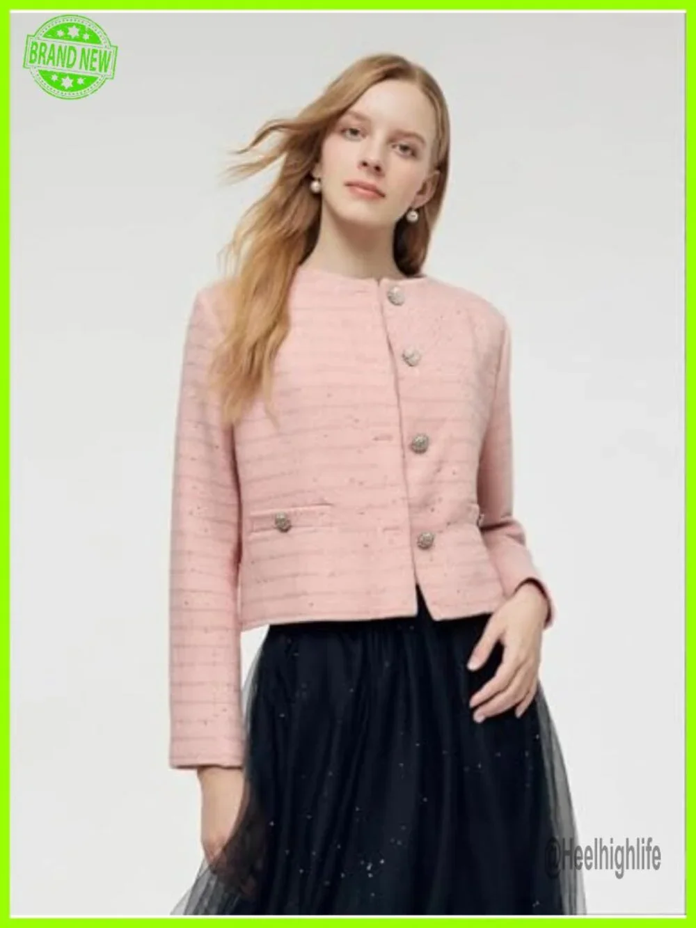 Tweed Blazer Long Sleeve Open Front Lightweight Casual Work Jacket